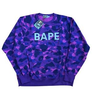 XXL Brand New Bape Purple Camo Swarovski Crewneck